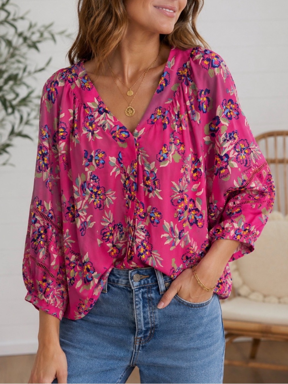 Zac & Rachel XL pink oversized floral flowy cottagecore popover lightweight top